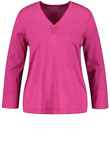 Samoon Damen Basic Pullover mit V-Ausschnitt Langarm unifarben Wild Berry 42 von Samoon