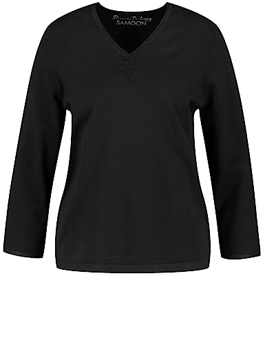 Samoon Damen Basic Pullover mit V-Ausschnitt Langarm unifarben Black 56 von Samoon