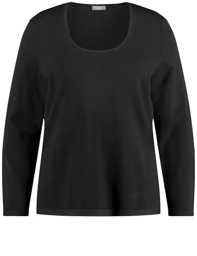 Samoon Damen Basic Pullover mit tiefrundem Ausschnitt Langarm unifarben Black 46 von Samoon