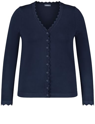 Samoon Damen Basic Strickjacke mit Wellenkanten Langarm unifarben Dark Lake Blue 44 von Samoon