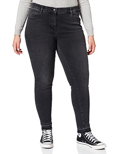 Samoon Damen Betty Jeans aus Organic Cotton Hose Jeans verkürzt Hose unifarben, Used-Effekt 7/8 Länge Black Denim 42 von Samoon