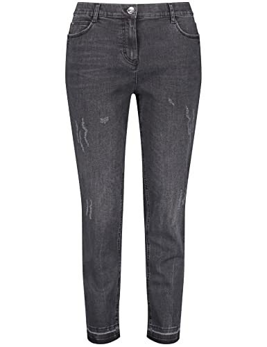 Samoon Damen Betty Jeans mit ausgefranstem Saum Hose Jeans verkürzt Jeans unifarben, Used-Effekt leicht verkürztes Bein Black Denim 42 von Samoon