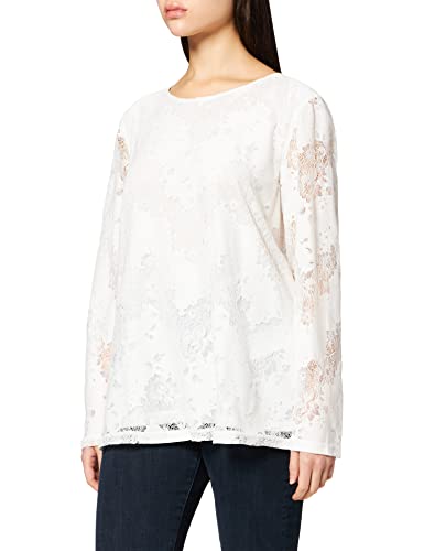 Samoon Damen Bluse mit Spitzen-Optik Langarm Bluse Langarm Bluse unifarben Offwhite 56 von Samoon