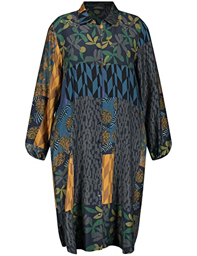 Samoon Damen 180012-21050 Kleid Gewebe, Navy Gemustert, 52 Große Größen EU von Samoon