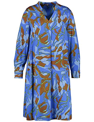 Samoon Damen Blusenkleid mit Print Langarm, Manschetten Gemustert knieumspielend Blue Bonnet Gemustert 54 von Samoon