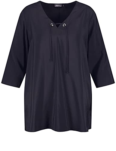 Samoon Damen Blusenshirt mit 3/4 Arm 3/4 Arm unifarben Navy 46 von Samoon