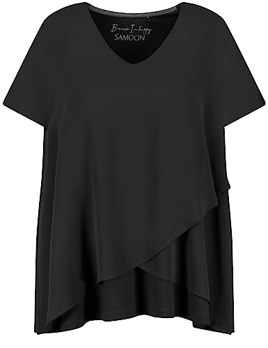 Samoon Damen Blusenshirt mit Chiffon-Layer Kurzarm unifarben Black 42 von Samoon