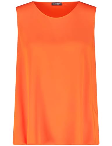 Samoon Damen Blusentop mit subtilem Glanz ärmellos unifarben Happy Orange 46 von Samoon