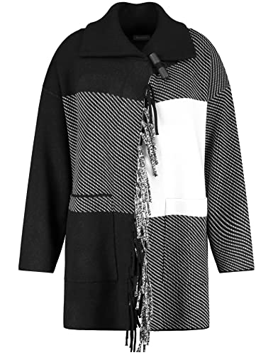 Samoon Damen Cardigan mit Fransen Langarm kariert Black Gemustert 48 von Samoon