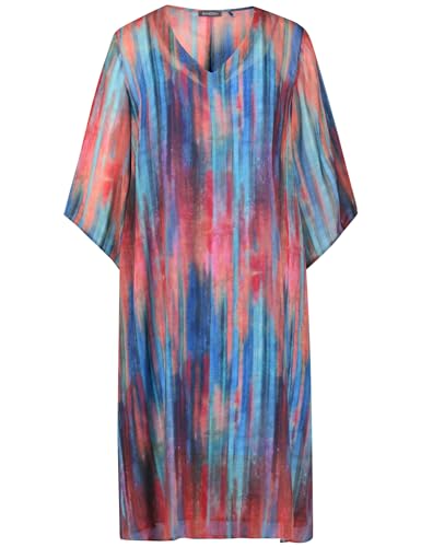 Samoon Damen Chiffonkleid mit Unterkleid 3/4 Arm, weiter Arm gestreift wadenlang Digital Blue Gemustert 44 von Samoon