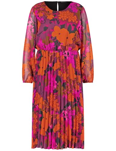 Samoon Damen Chiffonkleid mit plissiertem Rockteil Langarm, elastischer Ärmelsaum floral wadenlang Amazing Pink Gemustert 48 von Samoon