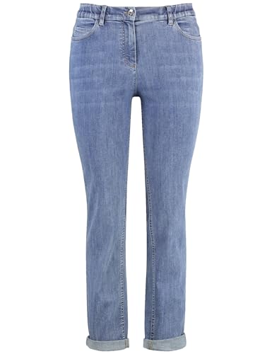 Samoon Damen Elastische 5-Pocket Jeans Betty mit Saumaufschlag unifarben, Washed-Out-Effekt leicht verkürztes Bein Blue Denim 42 von Samoon