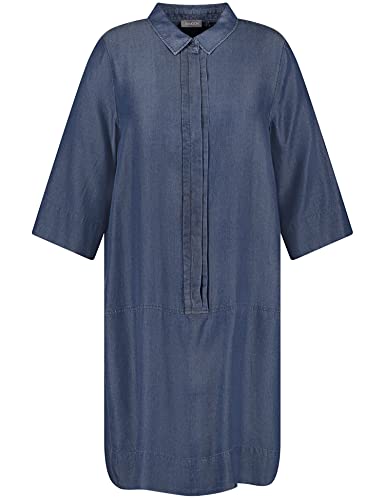 Samoon Damen Feines Blusenkleid in Denim-Optik 3/4 Arm, weiter Arm unifarben knieumspielend Dark Blue Denim 44 von Samoon