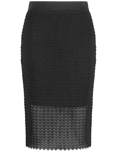 Samoon Damen Figurbetonter Strickrock mit Struktur unifarben kniebedeckend Black 50 von Samoon