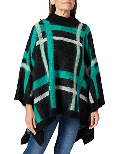 Samoon Damen Flauschiger Poncho mit Karo-Dessin 3/4 Arm, halber Arm kariert Navy Gemustert M von Samoon