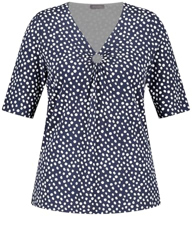 Samoon Damen Gepunktetes Halbarmshirt mit Zierring halber Arm gepunktet Dark Lake Blue Gemustert 50 von Samoon