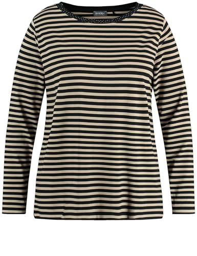 Samoon Damen Geringeltes Longsleeve mit Ziersteinen Langarm gestreift Beige - schwarz Ringel 54 Samoon Damen Geringeltes Longsleeve mit Ziersteinen Langarm gestreift Beige - schwarz Ringel 54 von Samoon