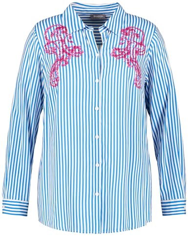 Samoon Damen Gestreifte Bluse mit Pailletten-Dekor Langarm, Manschetten gestreift Magic Blue Gemustert 46 von Samoon