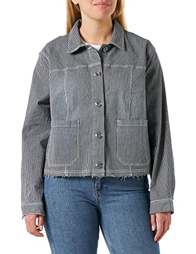 Samoon Damen Gestreifte Jeansjacke geknöpfte Armschlitze, Langarm gestreift Mood Blue Gemustert 50 von Samoon