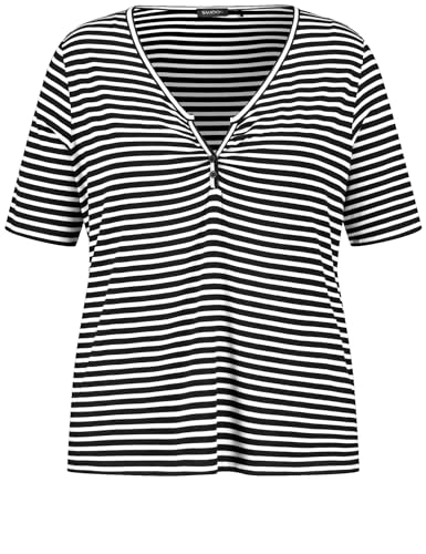 Samoon Damen Henley Shirt mit Ringel-Dessin halber Arm gestreift Black-White Ringel 46 von Samoon