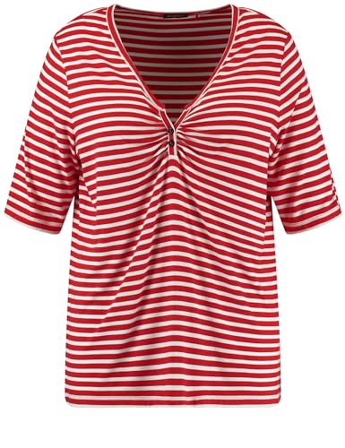 Samoon Damen Henley Shirt mit Ringel-Dessin halber Arm gestreift Power Red gestr 50 von Samoon