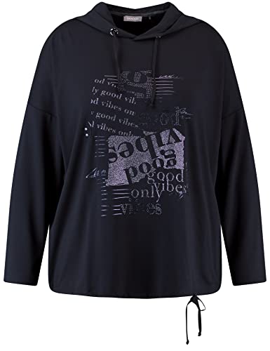 Samoon Damen Hoodie mit Glitzerprint Langarm Frontprint, unifarben Navy Gemustert 44 von Samoon