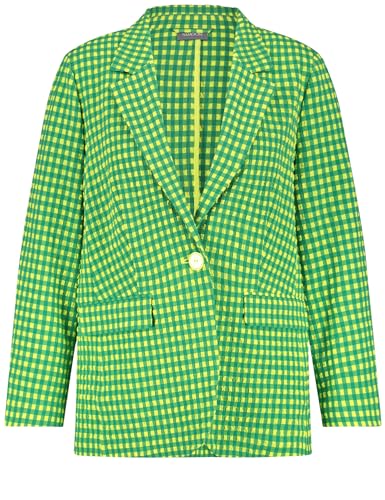 Samoon Damen Karierter Blazer aus Seersucker Langarm kariert Galactic Green Gemustert 48 von Samoon