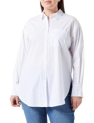 Samoon Damen Klassische Longbluse aus Baumwoll-Stretch Langarm, Manschetten unifarben White 46 von Samoon