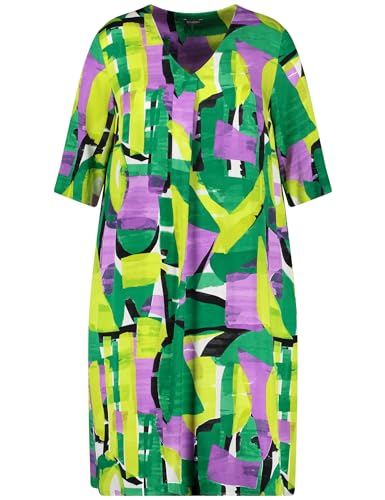 Samoon Damen Knieumspielendes Blusenkleid mit 3/4 Arm halber Arm, weiter Arm Gemustert knieumspielend Lemon Green Gemustert 54 von Samoon