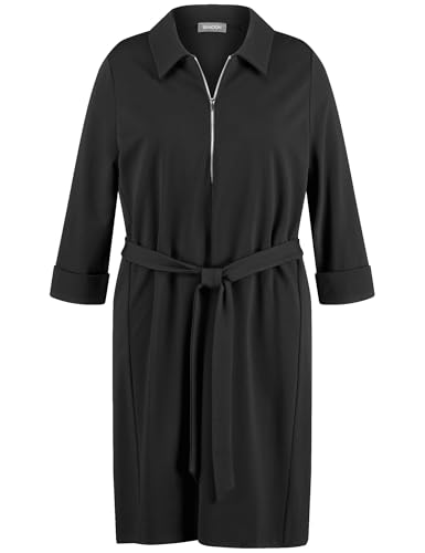 Samoon Damen Knieumspielendes Kleid mit Bindegürtel 3/4 Arm, mit Ärmelaufschlag unifarben kniebedeckend Black 54 von Samoon