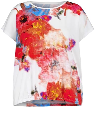 Samoon Damen Kurzarmshirt mit floralem Frontprint überschnittene Schultern, Kurzarm floral White Gemustert. 56 von Samoon
