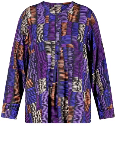 Samoon Damen Langarmbluse mit aufspringenden Kellerfalten Langarm, Manschetten Gemustert, gestreift Navy Gemustert 46 von Samoon