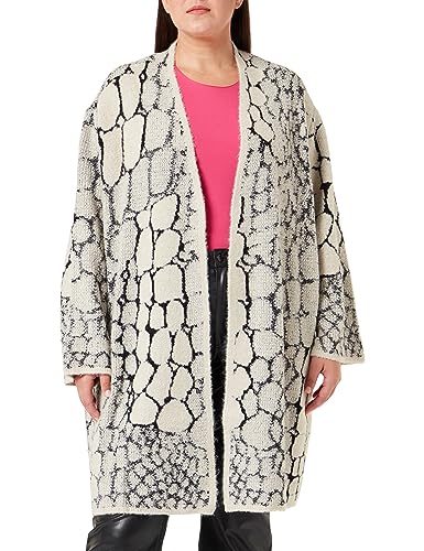 Samoon Damen Lange Strickjacke mit Jacquardmuster Langarm Gemustert Stone Gemustert 48 von Samoon