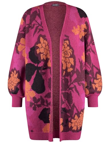 Samoon Damen Lange Strickjacke mit Jacquardmuster weiter Arm, Ärmelbündchen, Langarm Gemustert Amazing Pink Gemustert 44 von Samoon