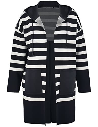 Samoon Damen Lange Strickjacke mit Scuba-Patch Langarm, überschnittene Schultern gestreift Navy - Offwhite Ringel 48 von Samoon