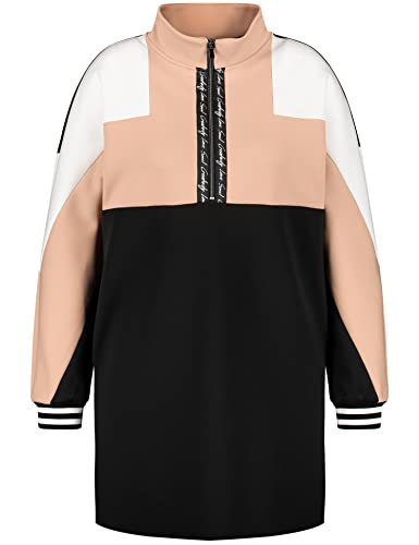 Samoon Damen Long-Sweatshirt mit Colour-Blocking Langarm, Ärmelbündchen unifarben, gepatched Black Gemustert 44 von Samoon