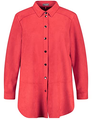 Samoon Damen Longbluse mit Veloursleder-Charakter Langarm, Manschetten unifarben Power Red 54 von Samoon