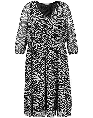 Samoon Damen Meshkleid mit Animal-Print 3/4 Arm Kleid Gewirke Gemustert, Animal-Print knieumspielend, wadenlang Black Gemustert 46 von Samoon