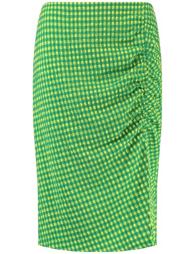 Samoon Damen Midirock mit Raffung und Schlitz kariert wadenlang Galactic Green Gemustert 56 von Samoon