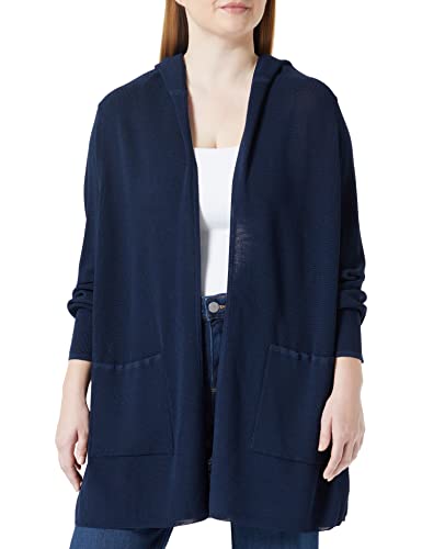 Samoon Damen Offener Long-Cardigan mit Kapuze Langarm unifarben Mood Blue 44 von Samoon