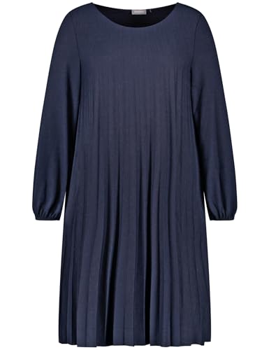 Samoon Damen Plisseekleid aus softem Jersey Ballonärmel, Langarm, elastischer Ärmelsaum unifarben knieumspielend Dark Lake Blue 44 von Samoon