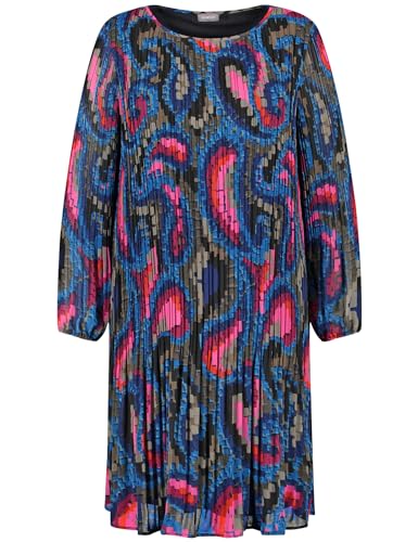 Samoon Damen Plisseekleid mit Paisleymuster Langarm, elastischer Ärmelsaum Gemustert knieumspielend Leek Green Gemustert 52 von Samoon