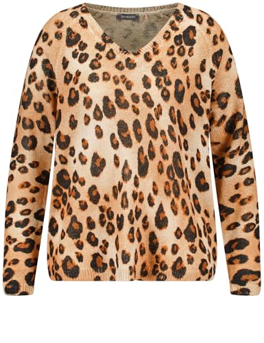 Samoon Damen Pullover mit Leo-Dessin Langarm, Raglanarm Animal-Print Pearl Gemustert 48 von Samoon