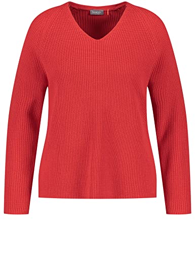 Samoon Damen Pullover mit Raglanarm Langarm, Raglanarm Pullover V-Ausschnitt Pullover unifarben Power Red 48 von Samoon