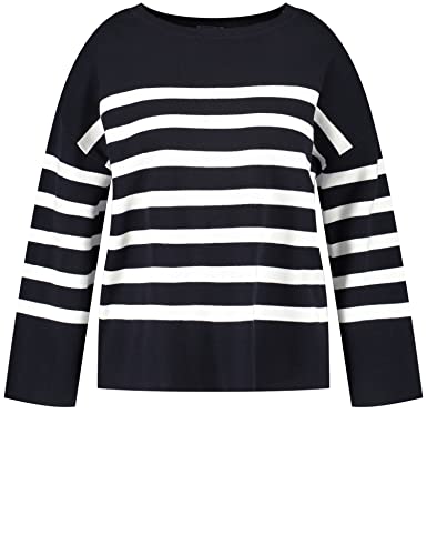 Samoon Damen Pullover mit Streifen-Dessin Langarm, überschnittene Schultern Pullover Langarm Rundhals Pullover gestreift Navy - Offwhite Ringel 46 von Samoon