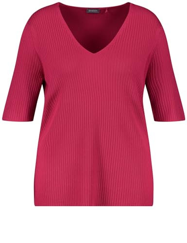 Samoon Damen Rippstrickpullover mit halbem Arm halber Arm unifarben Cranberry 46 von Samoon