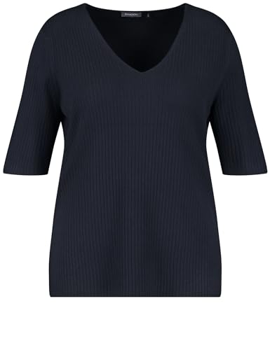 Samoon Damen Rippstrickpullover mit halbem Arm halber Arm unifarben Navy 42 von Samoon