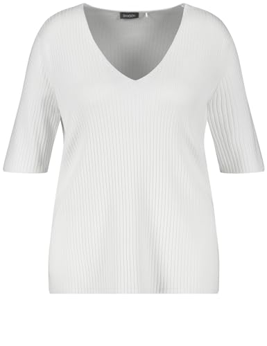 Samoon Damen Rippstrickpullover mit halbem Arm halber Arm unifarben White 46 von Samoon