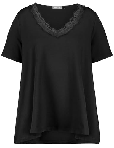 Samoon Damen Shirt in A-Linie Kurzarm unifarben Black 52 von Samoon