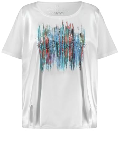 Samoon Damen Shirt mit Satinfront Kurzarm Frontprint, unifarben White Gemustert. 50 von Samoon